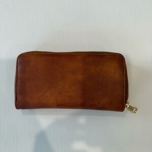 Brown Leather Wallet with Gold Zipper